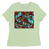Matcha floral american football  helmet Ladies Tee - NancyCooperArtShop