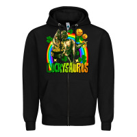 Black luckysaurus St. Patricks Day Zipper Hoodie - FaDigitalArtStudio