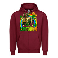 Burgundy luckysaurus St. Patricks Day Zipper Hoodie - FaDigitalArtStudio