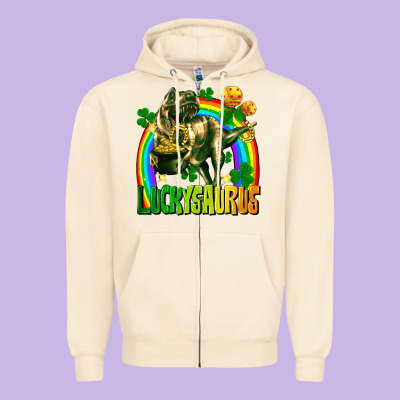 Luckysaurus St. Patricks Day Zipper Hoodie Designed By Fadigitalartstudio
