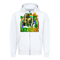 White luckysaurus St. Patricks Day Zipper Hoodie - FaDigitalArtStudio