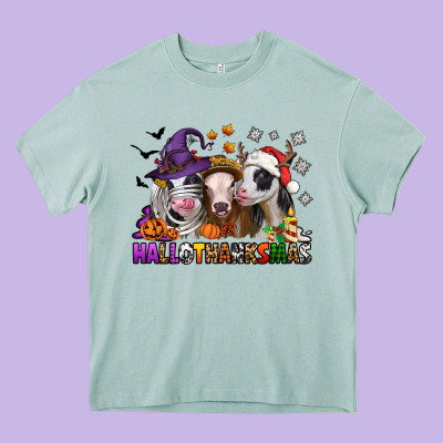 Happy Hallothanksmas Heifers Heavy Core Tee Designed By Nancycooperartshop