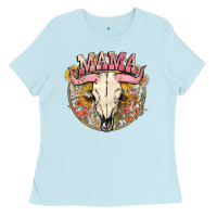 Baby Blue bullskull mama Ladies Tee - NancyCooperArtShop