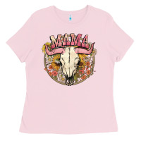 Bubblegum Pink bullskull mama Ladies Tee - NancyCooperArtShop