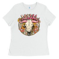 White bullskull mama Ladies Tee - NancyCooperArtShop