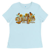 Baby Blue created with a purpose with sunflower and butterfl Ladies Tee - NancyCooperArtShop
