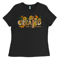 Black created with a purpose with sunflower and butterfl Ladies Tee - NancyCooperArtShop