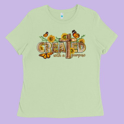 Created With A Purpose With Sunflower And Butterfl Ladies Tee Designed By Nancycooperartshop