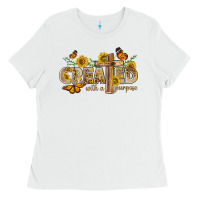 White created with a purpose with sunflower and butterfl Ladies Tee - NancyCooperArtShop
