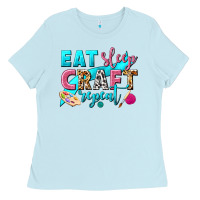 Baby Blue eat sleep craft repeat Ladies Tee - NancyCooperArtShop