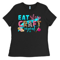Black eat sleep craft repeat Ladies Tee - NancyCooperArtShop