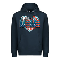 Navy American Mama heart Premium Hoodie - FaDigitalArtStudio