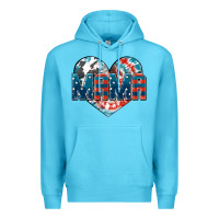 Ocean Blue American Mama heart Premium Hoodie - FaDigitalArtStudio