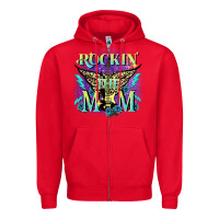 Red Rockin' the mom Mother's Day Zipper Hoodie - FaDigitalArtStudio