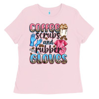 Bubblegum Pink coffee scrubs and rubber gloves Ladies Tee - NancyCooperArtShop