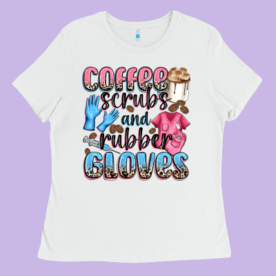Coffee Scrubs And Rubber Gloves Ladies Tee Designed By Nancycooperartshop