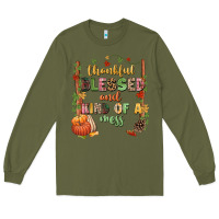 Army Green Thankful blessed and kind of a mess Long Sleeve Tee - NancyCooperArtShop