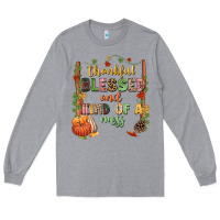 Heather Grey Thankful blessed and kind of a mess Long Sleeve Tee - NancyCooperArtShop