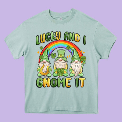 Lucky And I Gnome It Heavy Core Tee Designed By Maliassmallbusiness