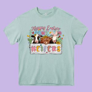 Happy Easter Heifers Heavy Core Tee Designed By Maliassmallbusiness