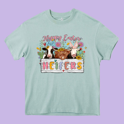 Happy Easter Heifers Heavy Core Tee Designed By Maliassmallbusiness