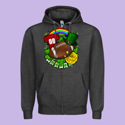 St. Patrick's Day American Football Zipper Hoodie Designed By Fadigitalartstudio