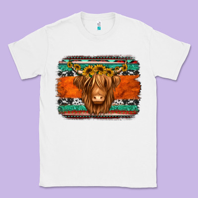 Highland Cow Western Background Classic Tee Designed By Jasminsmagicworld
