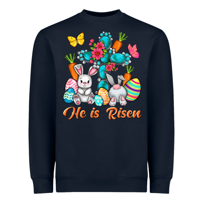 He Is Risen With Cross Easter Day Heavyweight Sweatshirt by HowdyJamesFarm | Teevron