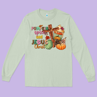 Pumpkin Spice And Jesus Christ Long Sleeve Tee Designed By Nancycooperartshop