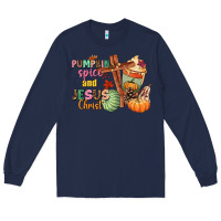 Navy Pumpkin spice and Jesus christ Long Sleeve Tee - NancyCooperArtShop