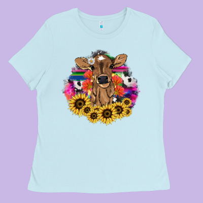Baby Cow Flower Ladies Tee Designed By Nancycooperartshop
