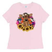 Bubblegum Pink baby cow flower Ladies Tee - NancyCooperArtShop