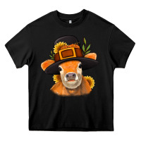 Black Thanksgiving Cow Heavy Core Tee - NancyCooperArtShop