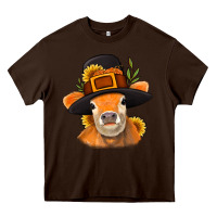 Chocolate Brown Thanksgiving Cow Heavy Core Tee - NancyCooperArtShop