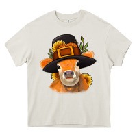 Cream Thanksgiving Cow Heavy Core Tee - NancyCooperArtShop