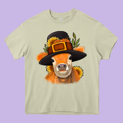 Thanksgiving Cow Heavy Core Tee Designed By Nancycooperartshop