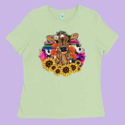 Baby Cow Flower Ladies Tee Designed By Nancycooperartshop