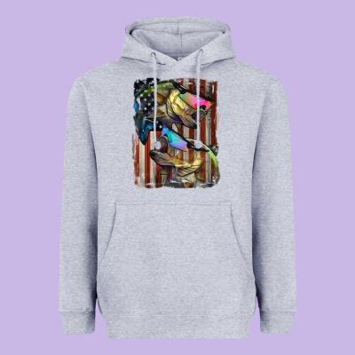American Flag With Bass Fish Heavyweight Hoodie Designed By Lillyallendesigns