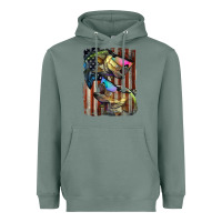 Sage American Flag With Bass Fish Heavyweight Hoodie - LillyAllenDesigns