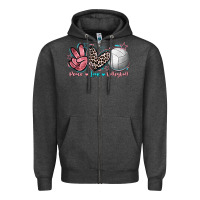 Charcoal Heather Peace Love Volleyball Zipper Hoodie - FaDigitalArtStudio