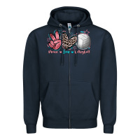 Navy Peace Love Volleyball Zipper Hoodie - FaDigitalArtStudio