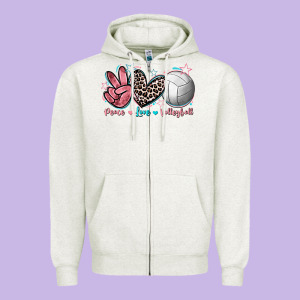 Peace Love Volleyball Zipper Hoodie Designed By Fadigitalartstudio