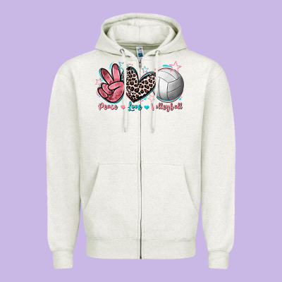 Peace Love Volleyball Zipper Hoodie Designed By Fadigitalartstudio
