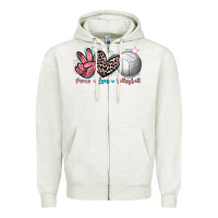 Oatmeal Heather Peace Love Volleyball Zipper Hoodie - FaDigitalArtStudio