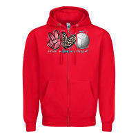 Red Peace Love Volleyball Zipper Hoodie - FaDigitalArtStudio