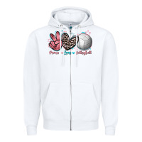 White Peace Love Volleyball Zipper Hoodie - FaDigitalArtStudio