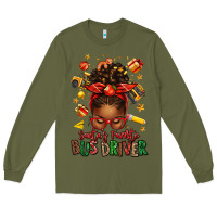 Army Green santas favorite school bus driver afro messy bun Long Sleeve Tee - texasbilliewilder