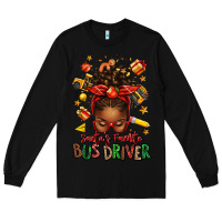 Black santas favorite school bus driver afro messy bun Long Sleeve Tee - texasbilliewilder
