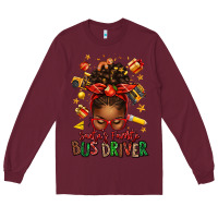 Burgundy santas favorite school bus driver afro messy bun Long Sleeve Tee - texasbilliewilder