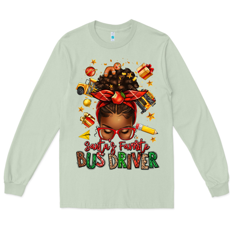 Santas Favorite School Bus Driver Afro Messy Bun Long Sleeve Tee by texasbilliewilder | Teevron
